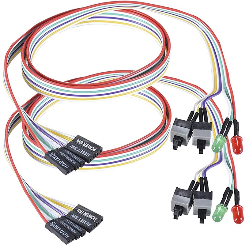 Warmstor 2 Pack 2-Pin PC Power Switch Cable 27-inch Desktop On Off Reset Push Button ATX Front Bezel Wire with HDD SW LED Indicator Light for Desktop Computer Case - Image 1